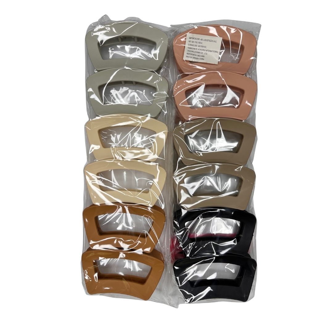 Pinzas para cabello opaca rectangular x 12