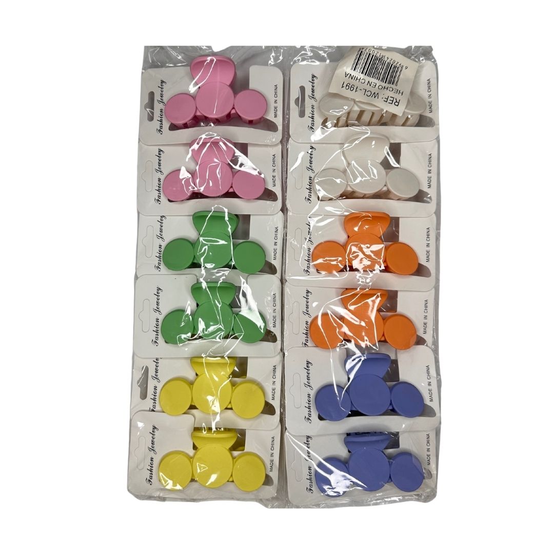 Pinzas para cabello colores círculos x 12