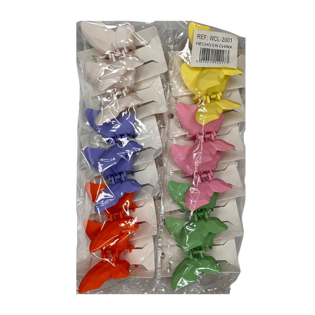 Pinzas para cabello colores mariposas x 12