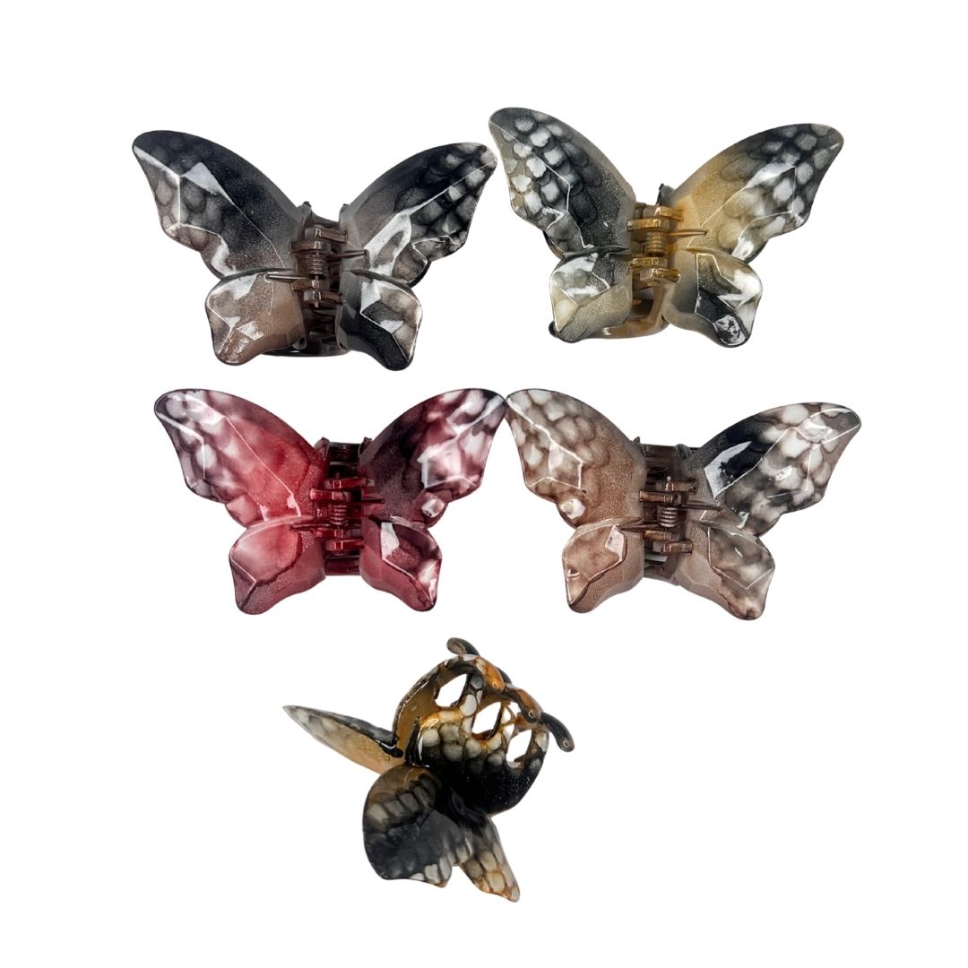 Pinzas para cabello print oscuro mariposas x 12
