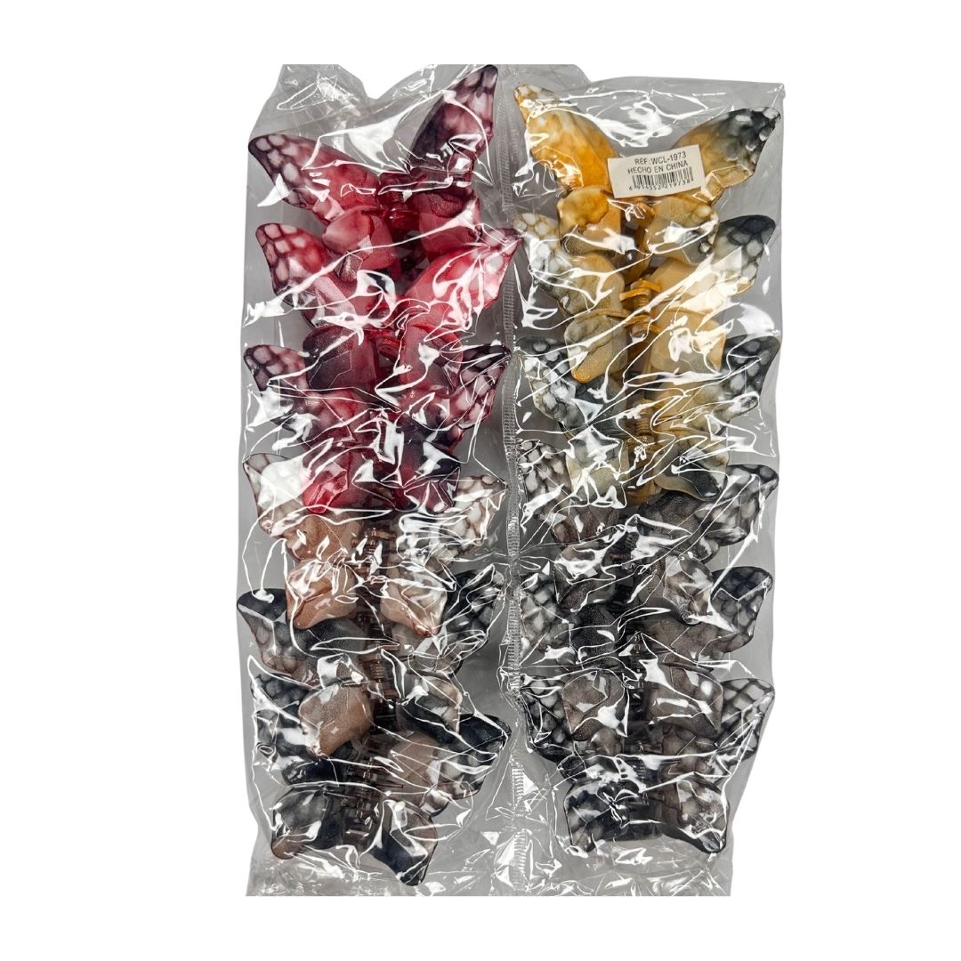 Pinzas para cabello print oscuro mariposas x 12