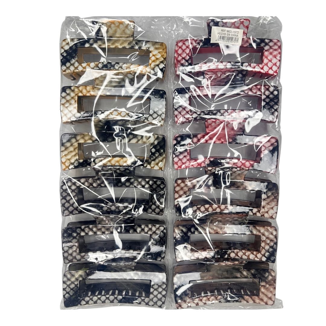 Pinzas para cabello print oscuro rectángulo x 12