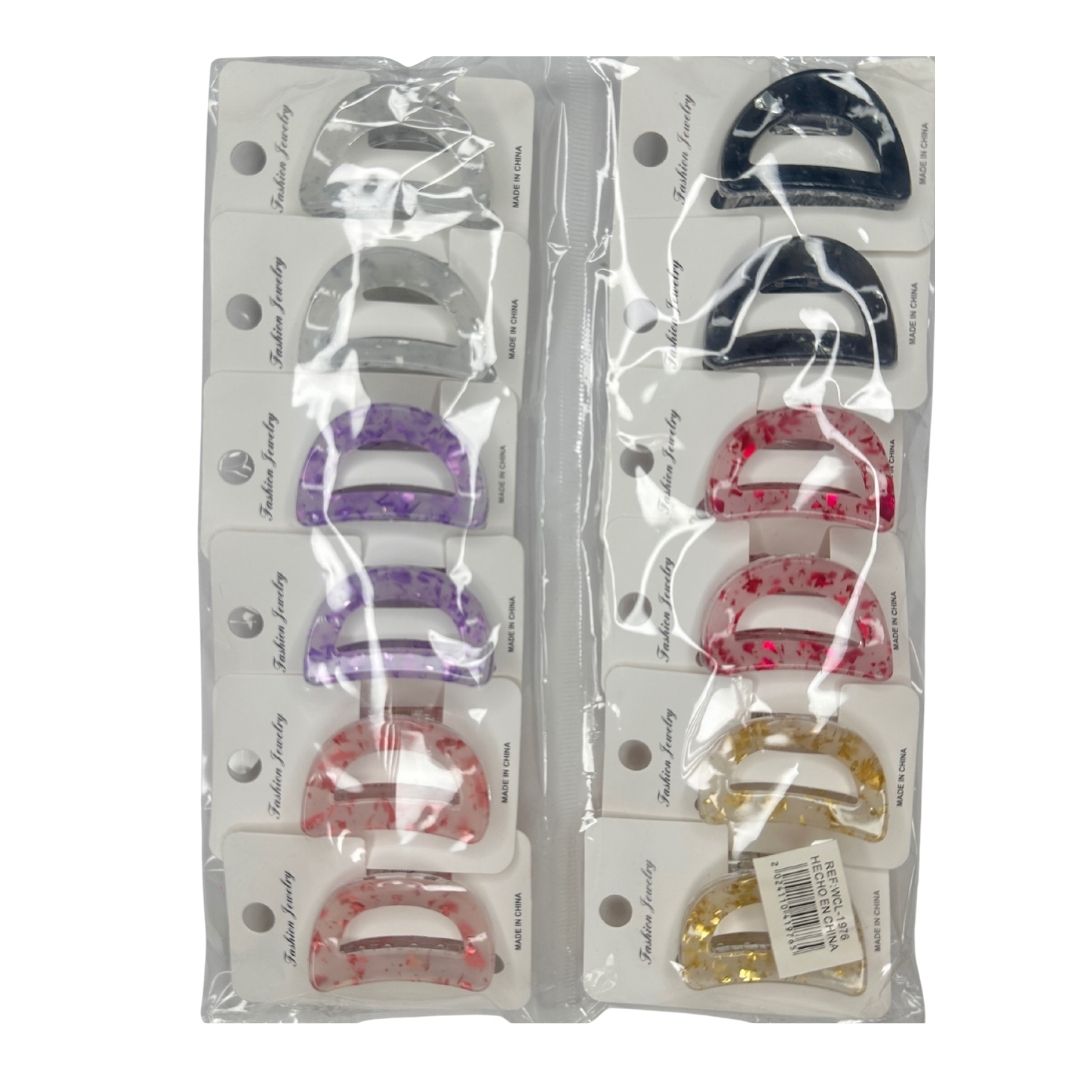 Pinzas para cabello print claro media luna x 12