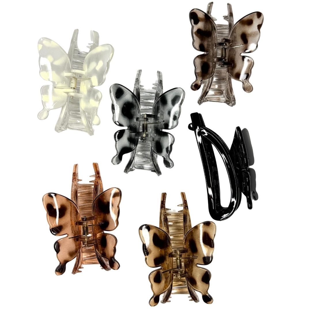 Pinzas para cabello animal print mariposas x 12