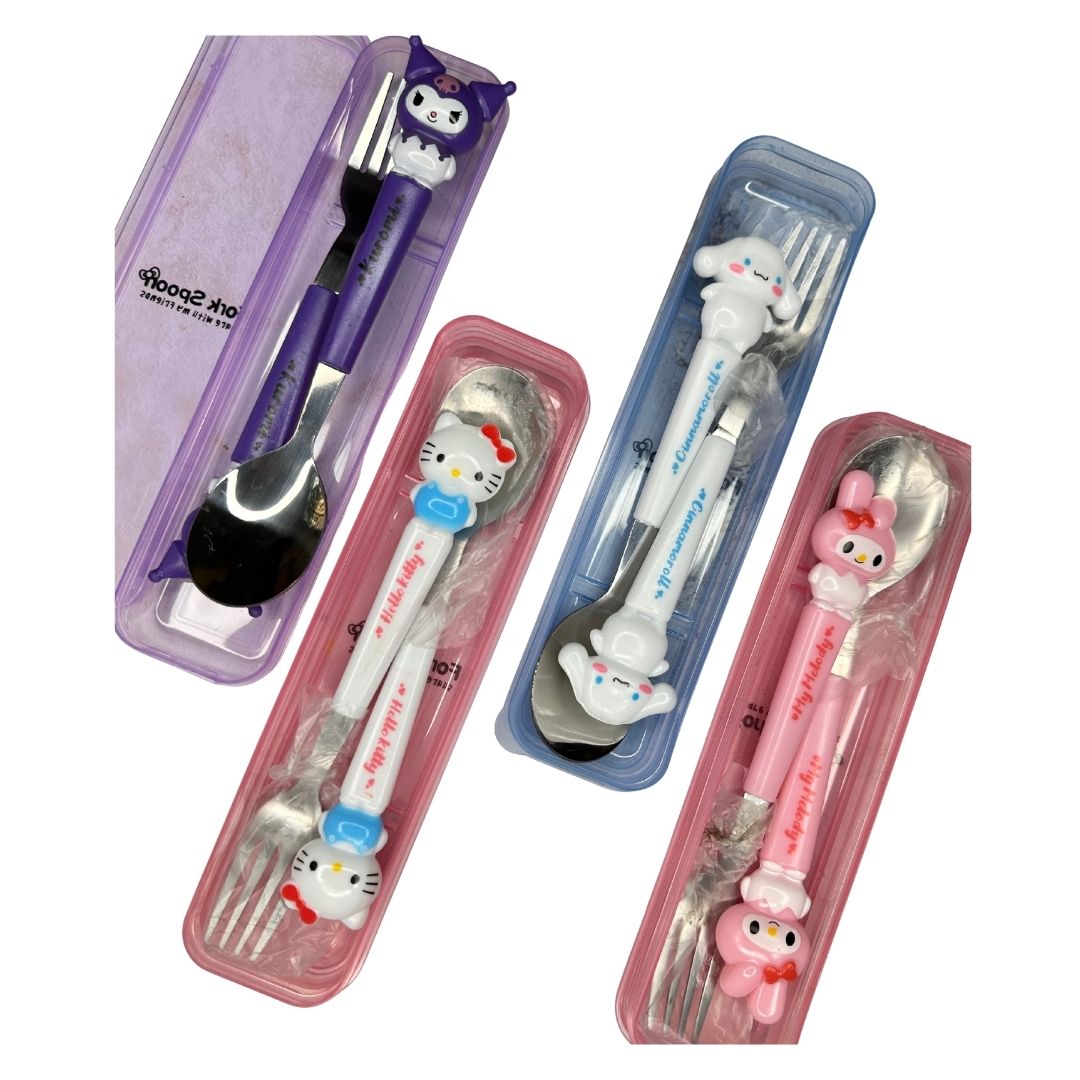 Cubiertos infantiles con personajes x 4 colores
