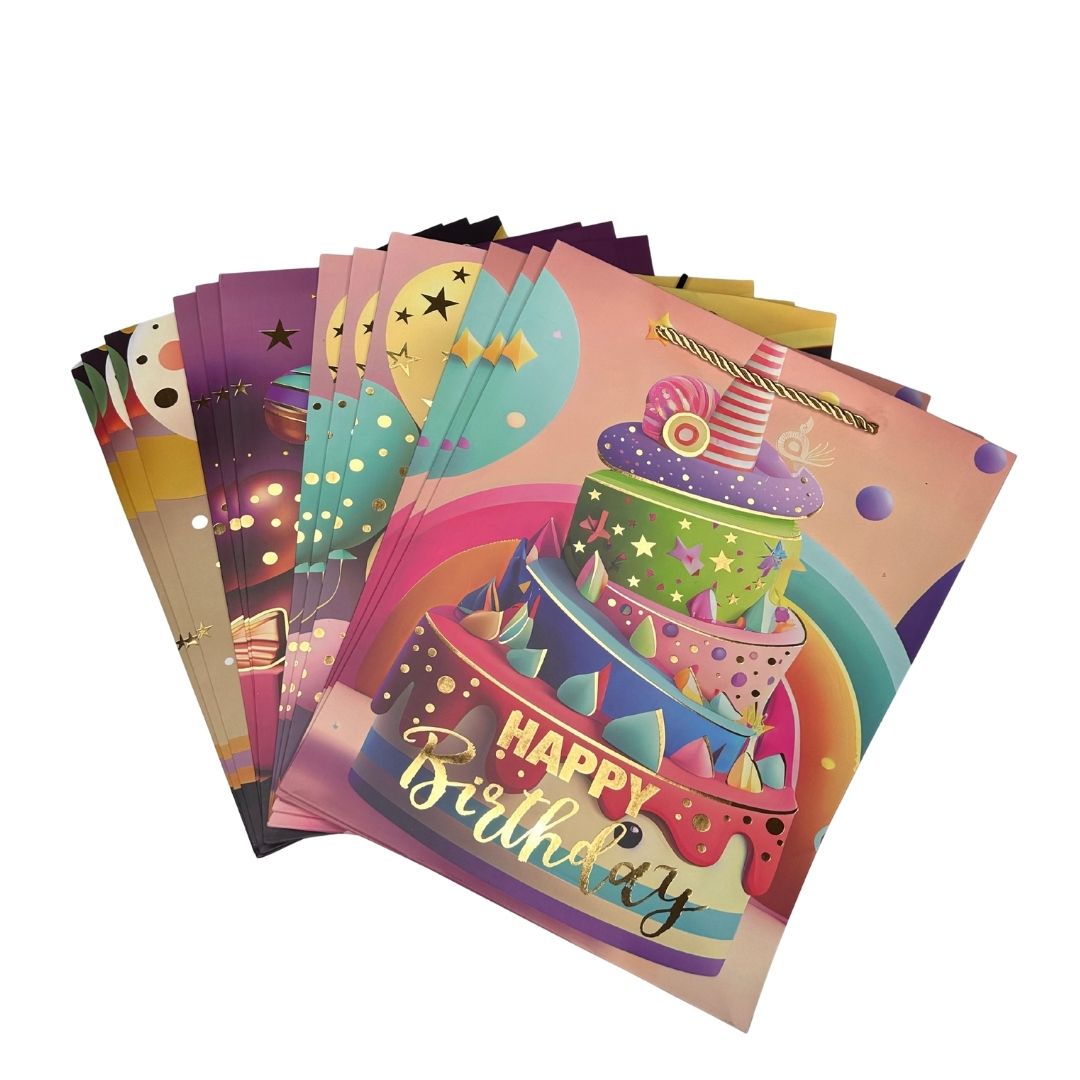 Bolsas de regalo Alegría de Cumpleaños pack x 12